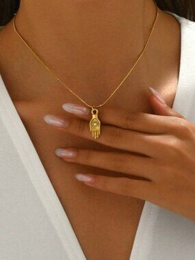 Gold Plated Stainless Steel Hamsa Hand Charm Necklace